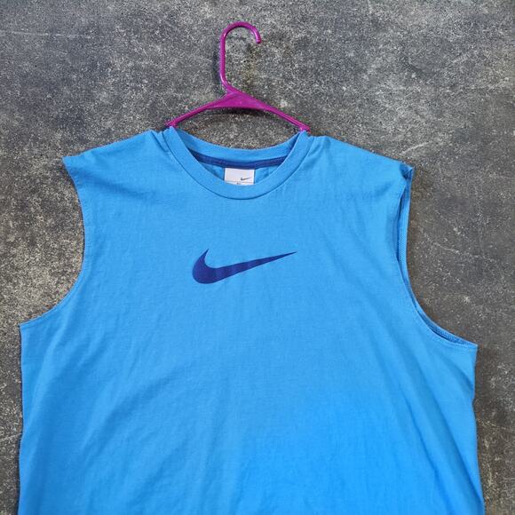 Vintage Nike Shirt Mens XL Blue Gym Center Check Sleeveless Y2K Workout Tank - Picture 2 of 9